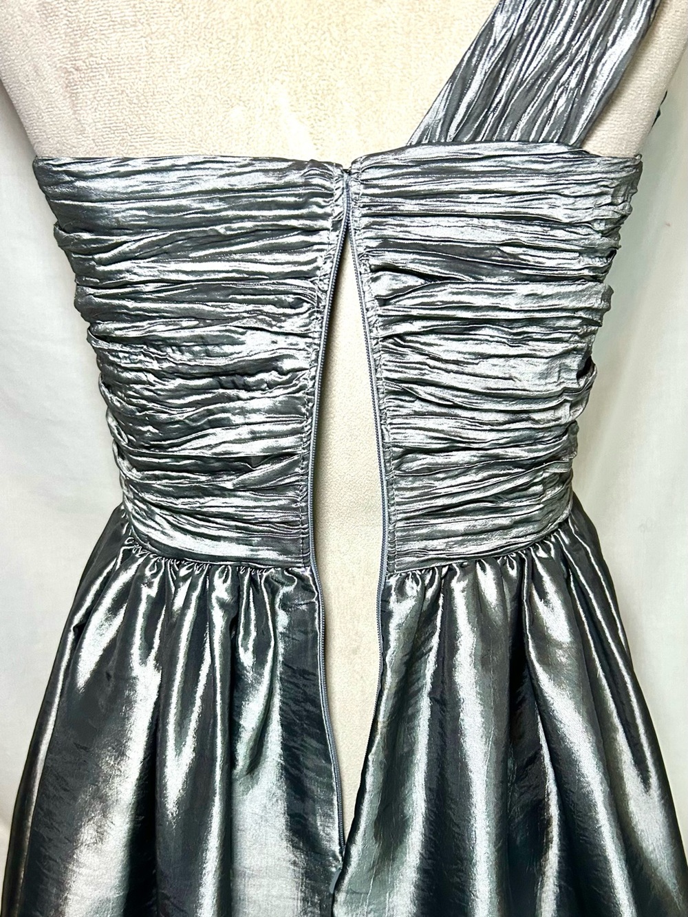 Maggy London Metallic Gunmetal Taffeta Ruched Rosette Party Dress, Size S - Picture 15 of 17